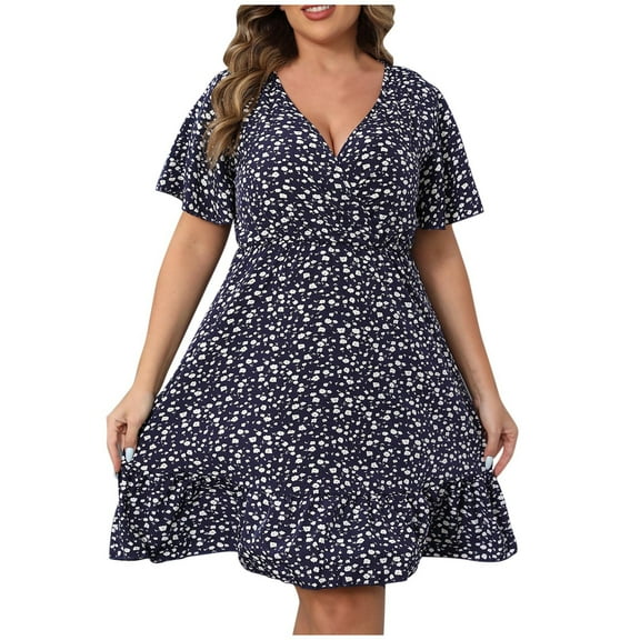 Womens Dresses Plus Size Summer Print Midi Boho Dress for Curvy Women Casual Smocked Floral Long Beach Dresses for Women