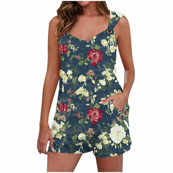 Women Jogging Suits 2 Piece Set Sleeveless Pajama Set for Women Womens Pj Short Set Loose Fit Floral Print Lounge Set