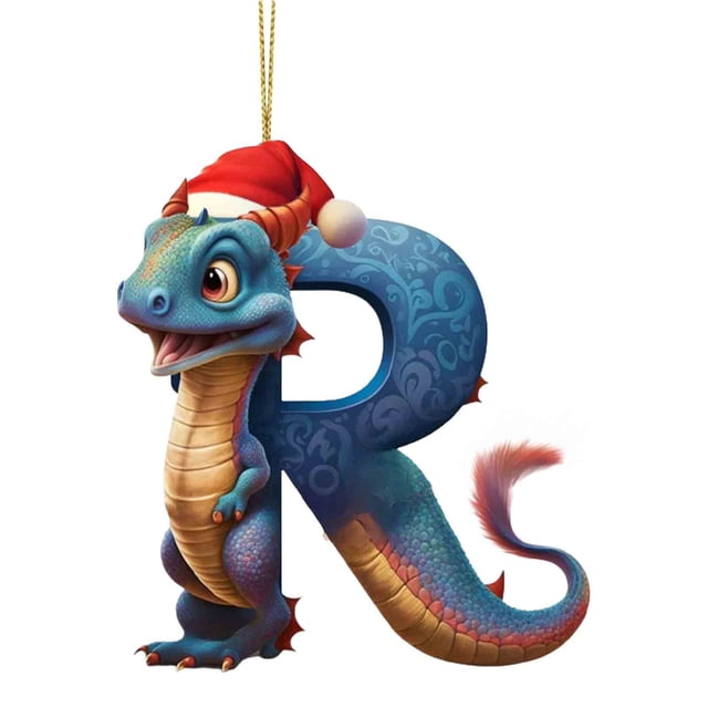 Colgante navideño con letras de dinosaurio | Adorno plano de acrílico para árbol de Navidad | Decoración navideña con alfabeto de 8 x 8 cm para el hogar, árbol, corona y chimenea