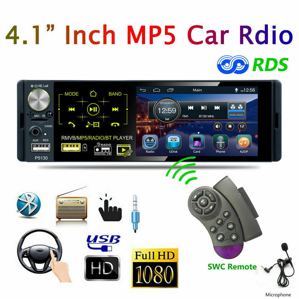1DIN Car 4.1" Touch Screen Blueteeth RMVB MP5 Radio Player AM FM Subwoofer Mic