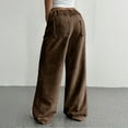 thumbnail image 7 of WTOBBY Women's Corduroy Pants Casual High Waist Elastic Waist Straight Leg Loose Comfy Trousers with Pockets Winter,Brown L, 7 of 7