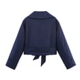 thumbnail image 3 of Wutalume Women's Fashion Long Sleeved Solid Color Double Layer Collar Soft Coat, Belted Short Trench Jacket for Casual and Office Wear in All Seasons,Navy L, 3 of 3