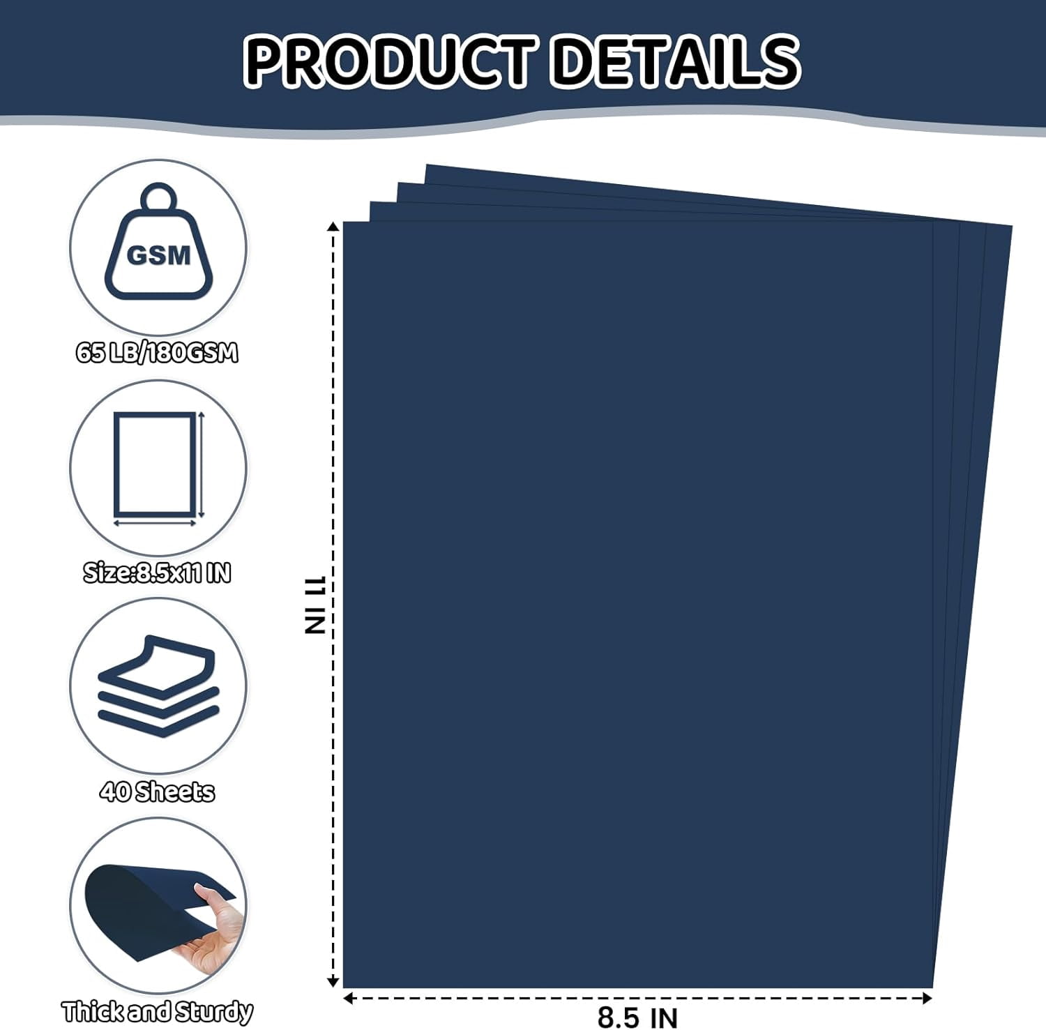 AllWays Plaza Cardstock 8.5 X 11, 40 Sheets Dark Blue Card Stock, 65lb/ 180gsm Copy Paper, Cardstock Printer Paper For Art, Painting, Invitations, DIY Cards, Craft, Construction, Office Supplies