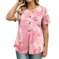 thumbnail image 6 of VBVC Women's Floral Print Henley Blouse , Ladies' V-Neck Short Sleeve Summer Top , Boho Tropical Vacation Shirts For Women,Pink,S-3XL, 6 of 8