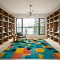thumbnail image 2 of ODIKA 9'x12' Washable Area Rug Funky Retro Squiggle Mosaic Checkerboard Grid Motifs Memphis for Dining Room, Basement, Large Office, Non-Slip Chair-Friendly, 2 of 7
