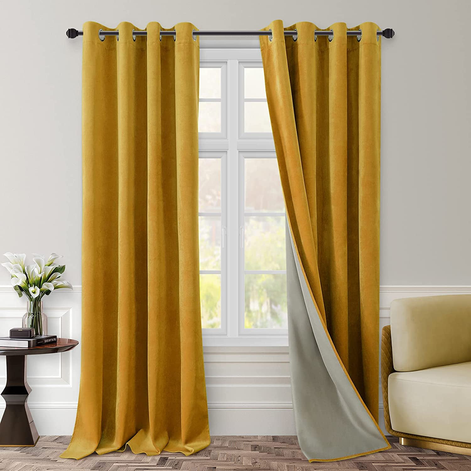 Modern Solid Velvet Curtains Bedroom Living Room Blackout Curtain Blinds Finish 