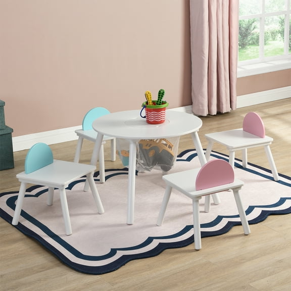 Juiluna 5 Pcs Children's Panel Table With 4 Chairs, Hidden Storage Bag Kitchen Chairs Modern Artistic Chairs For Dining Room, Kitchen, Children's Room