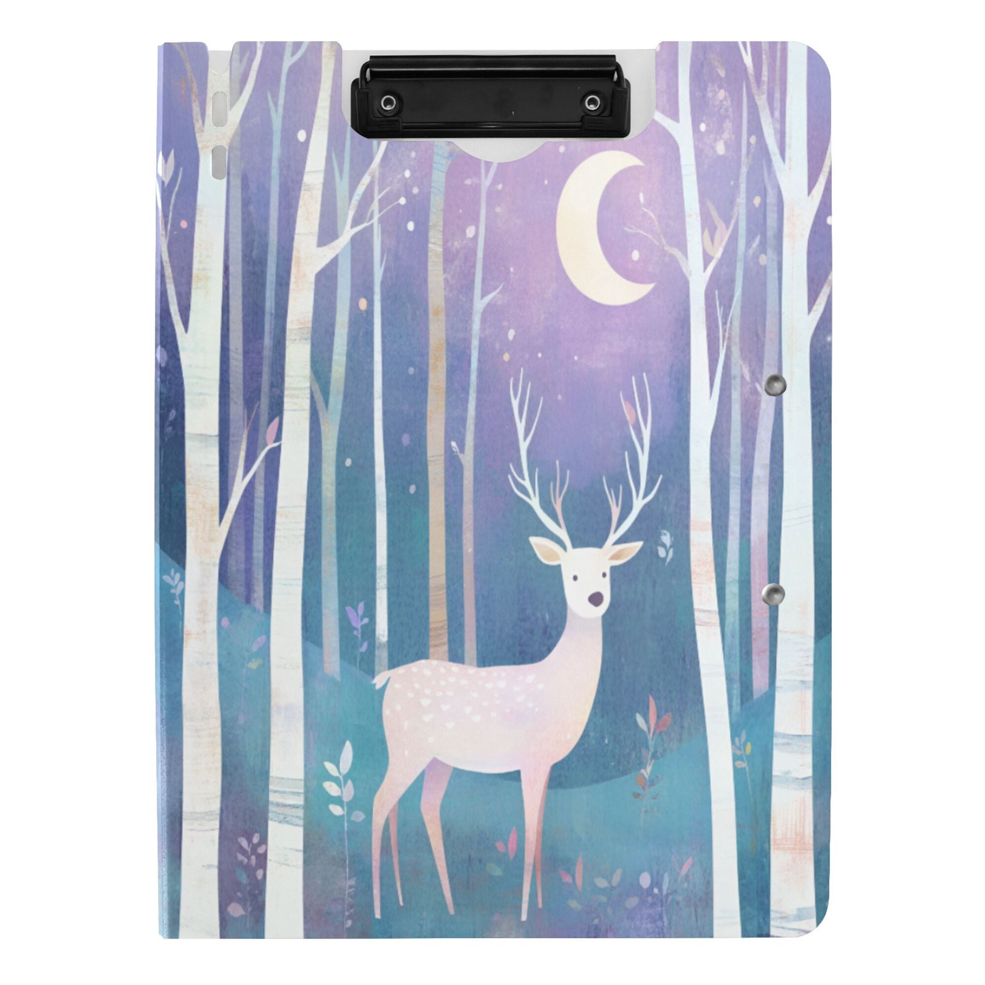 FORMRS A4 Clipboard Folder with Pen Holder Horizontal Foldable School Office Binder, Purple Night Deer