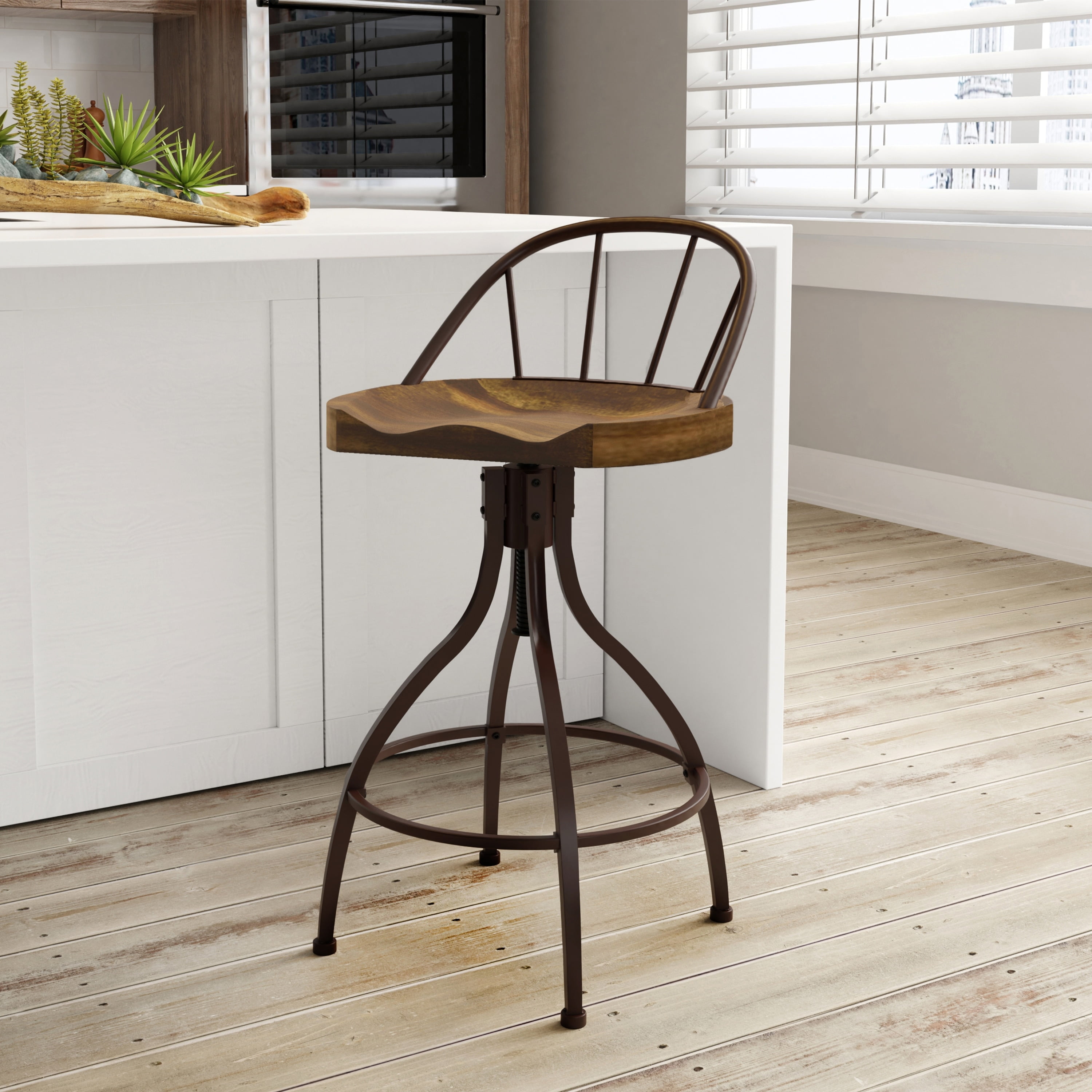 Hillsdale， Laymon Wood Bar Height Swivel Stool， Gray Brown-