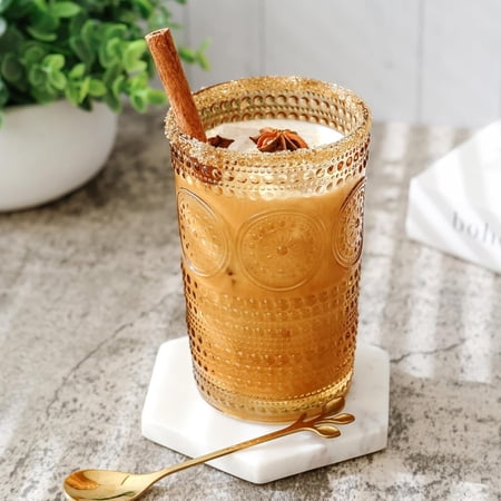 24PCS Kate Aspen 13 oz. Hobnail Beaded Floral Amber Drinking Glasses Vintage Glassware Set Cocktail Glass Set, Juice Glass, Water Cups | Great Hostess Gift & Gift for New Home Owners