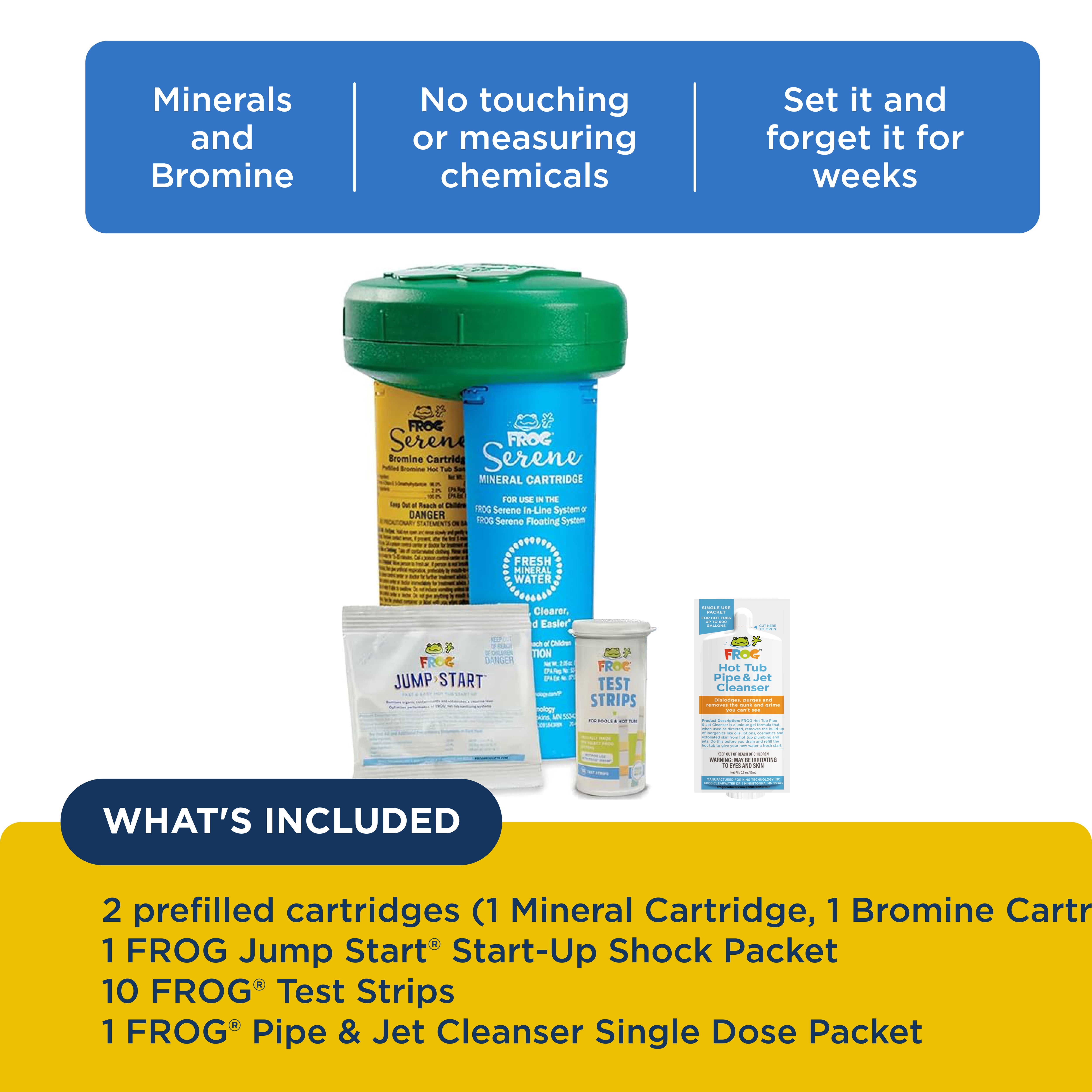 FROG Serene Floating System and Pipe & Jet Cleanser for Hot Tubs - Prefilled Hot Tub Sanitizer and Deep Clean Purge - Sanitizing Minerals & Bromine - Fresh Start Bundle