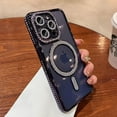 thumbnail image 4 of Luxury Pink Diamond Glitter Clear Plating Case For IPhone 15 11 12 13 14 Pro Max Plus Magsafe Magnetic Wireless Charging Cover Blue For iPhone 14 Plus, 4 of 6