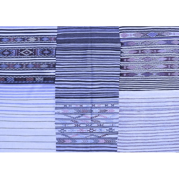 Ahgly Company Machine Washable Indoor Rectangle Patchwork Blue Transitional Area Rugs, 8' x 10'