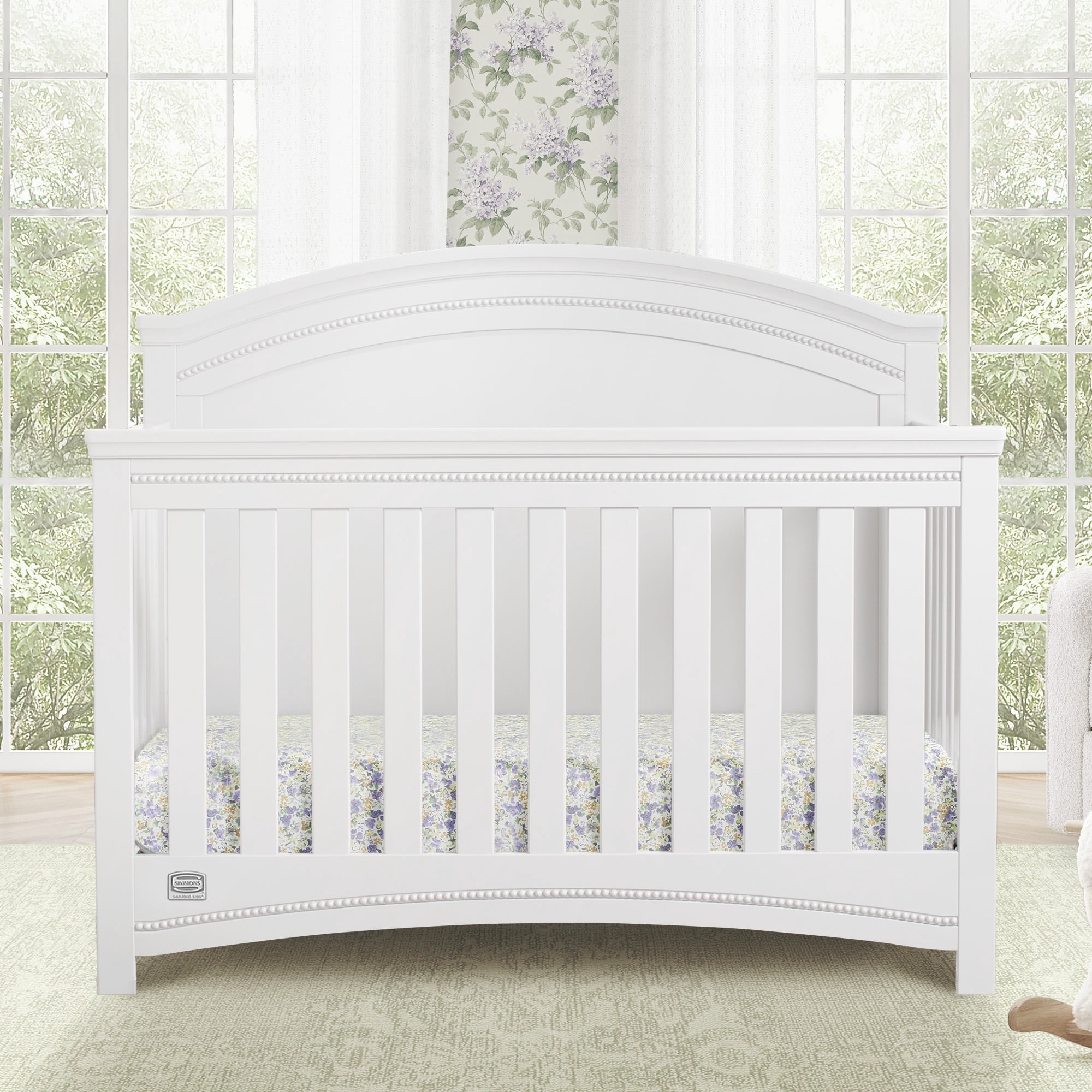 Simmons Kids Emma 4-in-1 Convertible Baby Crib - Greenguard Gold Certified, Bianca White