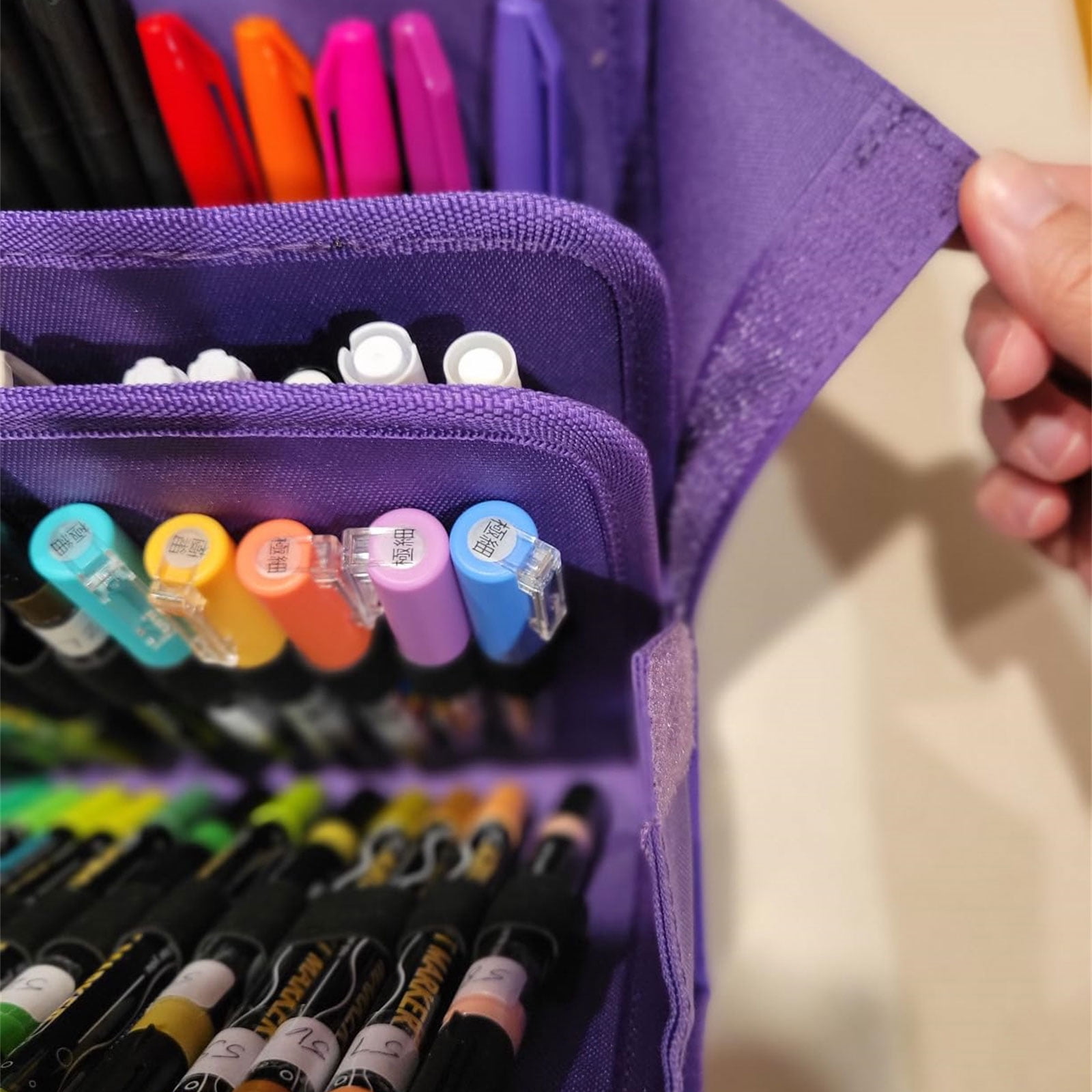 Marker Organiser Case for 120 Markers, Marker Storage Bag, Art Marker Pen Carrying Bag with Shoulder and Handle Strap