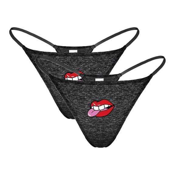 Varsbaby Women's Cotton G-String Thongs Panties with Lip Pattern Sticker 2 Pcs