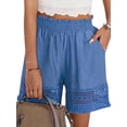 thumbnail image 3 of Women'S Casual Elastic Waist Lounge Shorts Comfy Lace Trim Summer Beach Linen Ruffle Shorts Blue L, 3 of 9