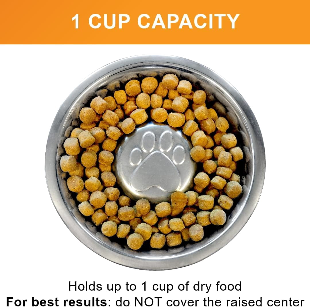 Stainless Steel Slow Feed Dog Bowl for Fast Eating Medium Breed, Metal Slow Feeder Dog Bowl Fits in Medium Neater Feeder Deluxe, for Puppy or Dogs (19-40 lbs), 1 Cup Food Capacity