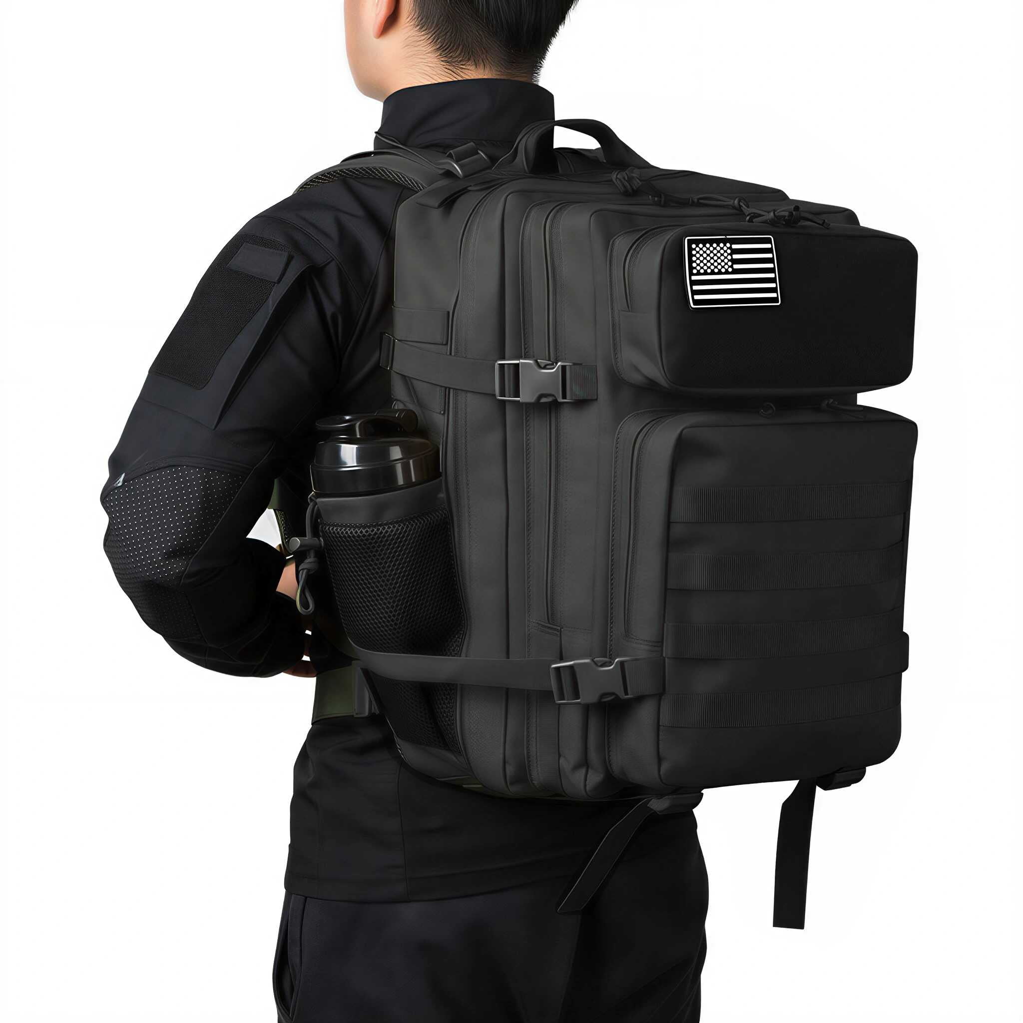 QT&QY 45L Outdoor Hiking Backpack for Men Molle Daypack 3 Day Gym Travel Rucksack with Bottle Holder