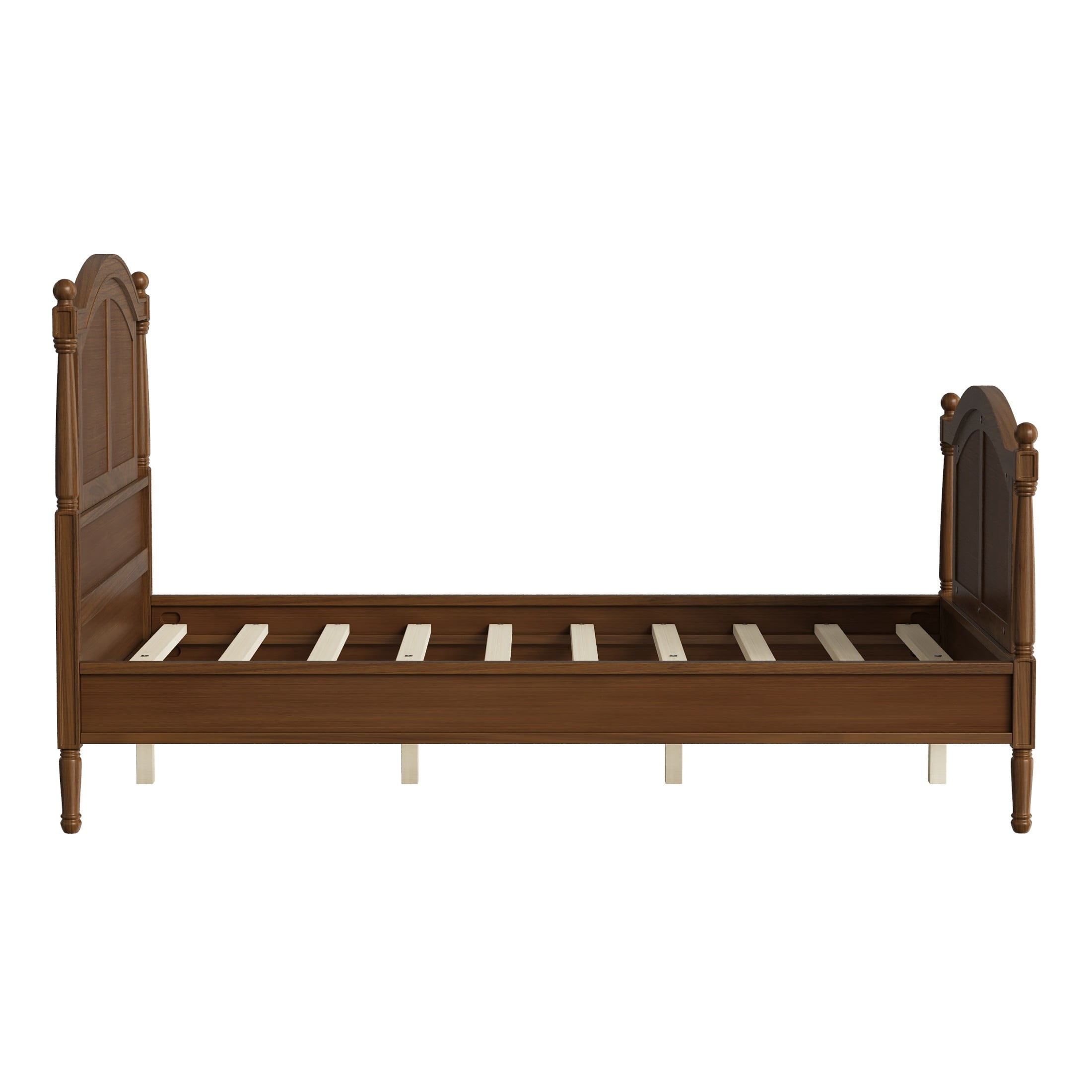 Noble House Norra Traditional Wooden Platform Full Bed Frame with Arched Headboard, Cottage Panel Bed Frame, Walnut
