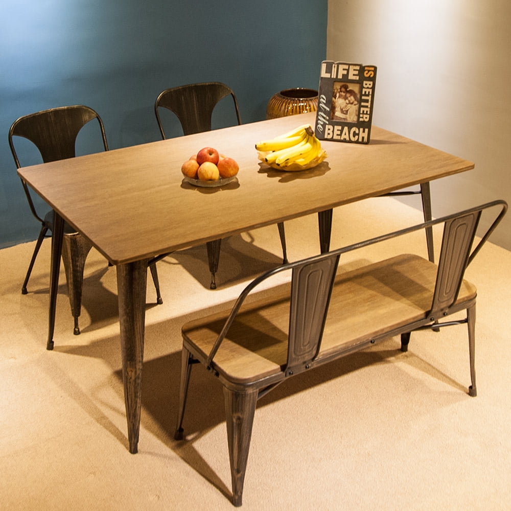 Lowestbest Dining Table,Wooden Kitchen Table,Antique Style Table with Metal Legs Lowestbest Dining Table,Wooden Kitchen Table,Antique Style Table with Metal Legs