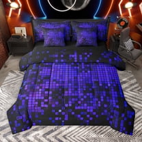 Manfei Teens Abstract Geometric Plaid 7pcs Bedding Comforter Set,Futuristic Cubes Queen Bedding Sets Super Cozy,Gradient Neon Lights Queen Sheet Sets,Luxury Bedroom Decor,Reversible