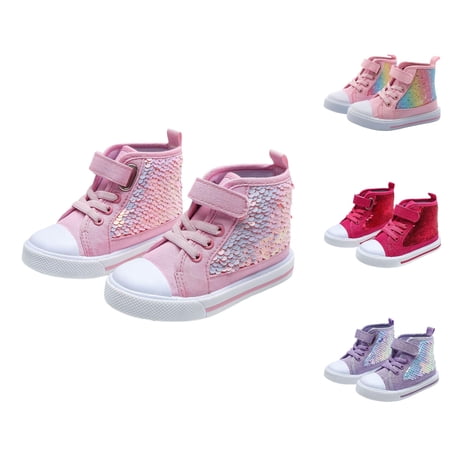 VOUZZA Toddler Sneakers Spring Autumn Girls High Top Trend Sequin Princess Buckle Casual Board Shoes Baby Shoes Flat Sole First Walkers