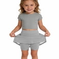 thumbnail image 4 of Girls' Solid Color Athletic Skort with Built-In Shorts, Elastic Waist Skirt with Side Pockets for Tennis, Yoga, Running, and Casual Daily Wear, Ideal for Sports, School, Play - Light Ashy, 4 of 5