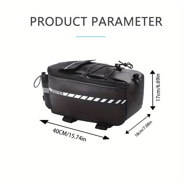 PENGX Adjustable Strap Bicycle Rear Rack Trunk Bag with Reflective Trim Water Bottle Holder Tail Light Compatible - Cycling Gear Pannier Pack Rear Seat Equipment Bag in Polyester Fiber
