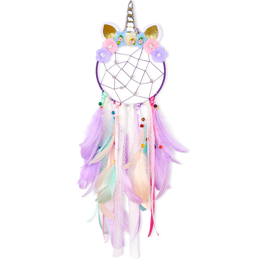 Unicorn Dream Catcher PINK Flower Feather Pendant Wall Hanging for Car Home 