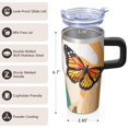 thumbnail image 3 of Butterfly 20oz Stainless Steel Tumbler with Handle and Straw – Insulated Travel Cup with Sliding Lid, 360° Full Wrap Printed Mug for Home, Outdoor & Sports Use, Spring, 3 of 6