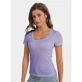 thumbnail image 2 of Women's Scoop Neck Short Sleeve T Shirt Slim Fit Sexy Tops, 2 of 4