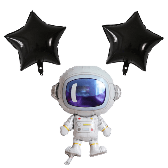 Astronaut Foil Balloon Party Set; 3 Balloons; Space Theme; Black Silver White