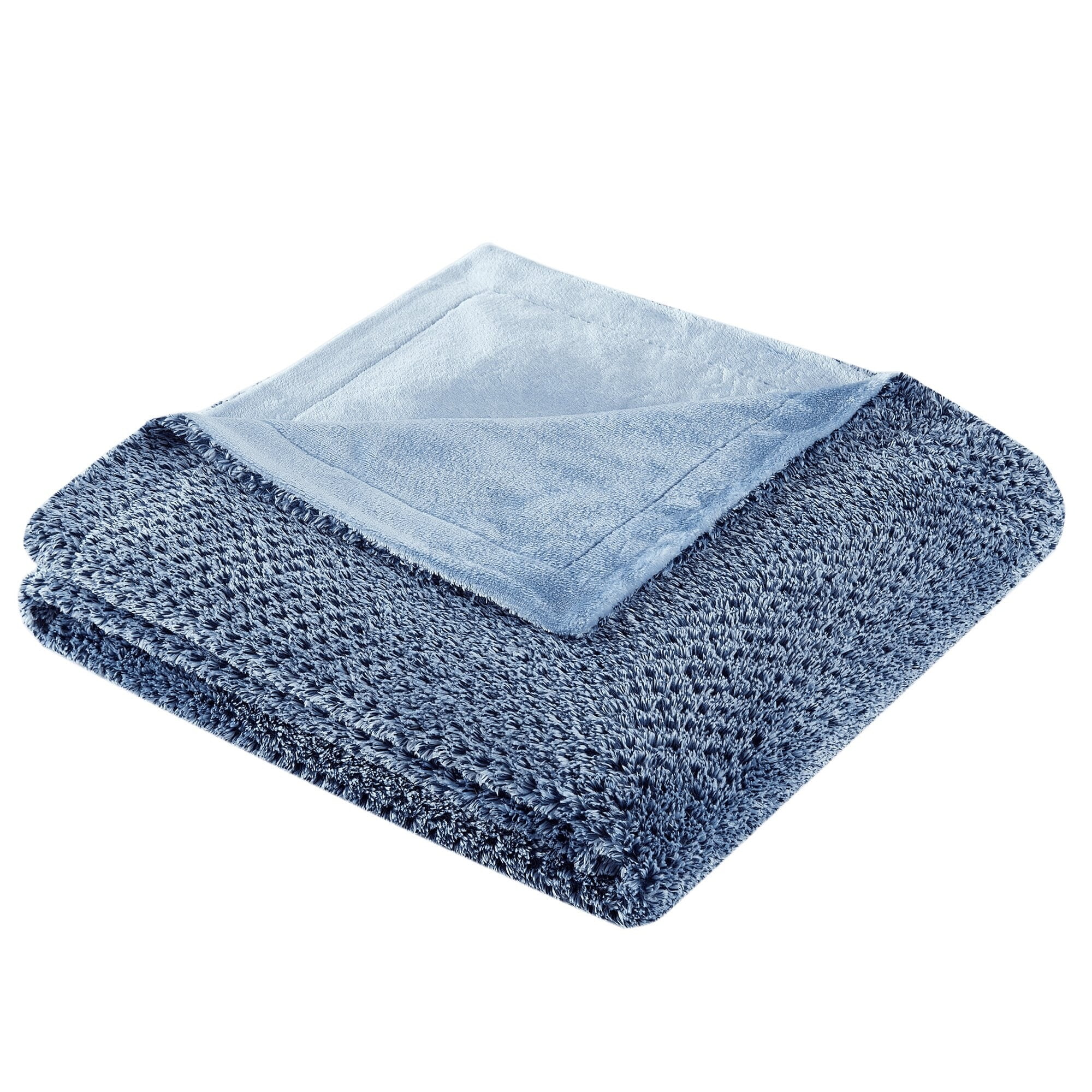 SoftLux Melange Navy and Blue Waffle Texture Velvet Plush Fleece Dual Layer Reversible Throw Blanket, 50" x 60", Adults and Teens