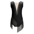 thumbnail image 3 of Aislor Kids Girls Sparkly Rhinestone Tassel Latin Skating Gymnastic Modern Jazz Ballroom Dance Leotard Black 14, 3 of 7