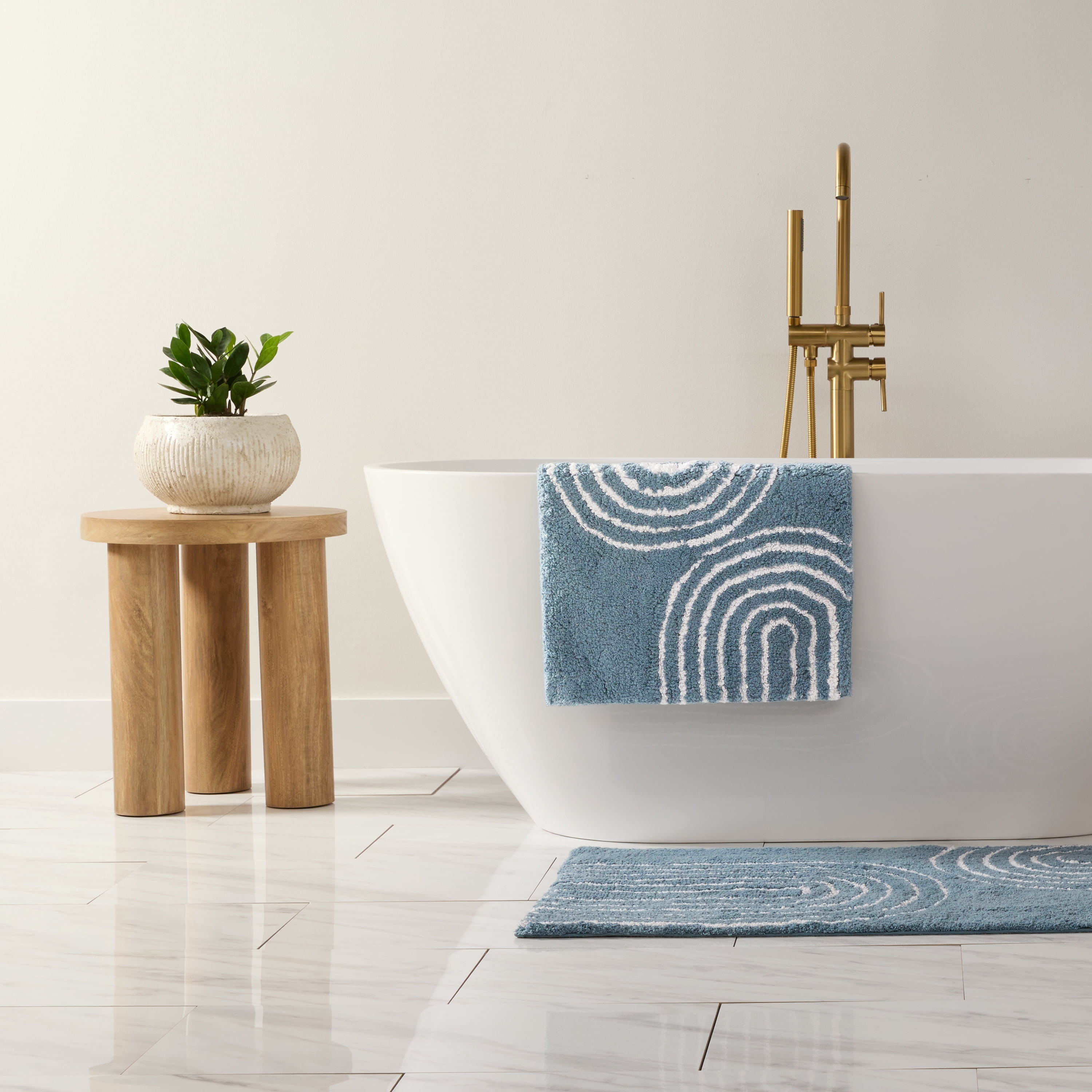 100% Cotton Modern Patterned Bath Mat by Comfort Canopy, Light Blue Geometric, 24" x 17"