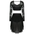 thumbnail image 5 of Alvivi Women Contemporary Lyrical Dance Dress Floral Lace Long Sleeve Crop Top and High Low Skirts Black XL, 5 of 7