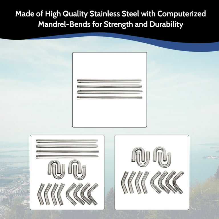 Floshine 2.5" OD 304 Stainless Steel Straight Exhaust Pipe - 45 Inch Length, 2-Pack For Universal DIY Exhaust Systems