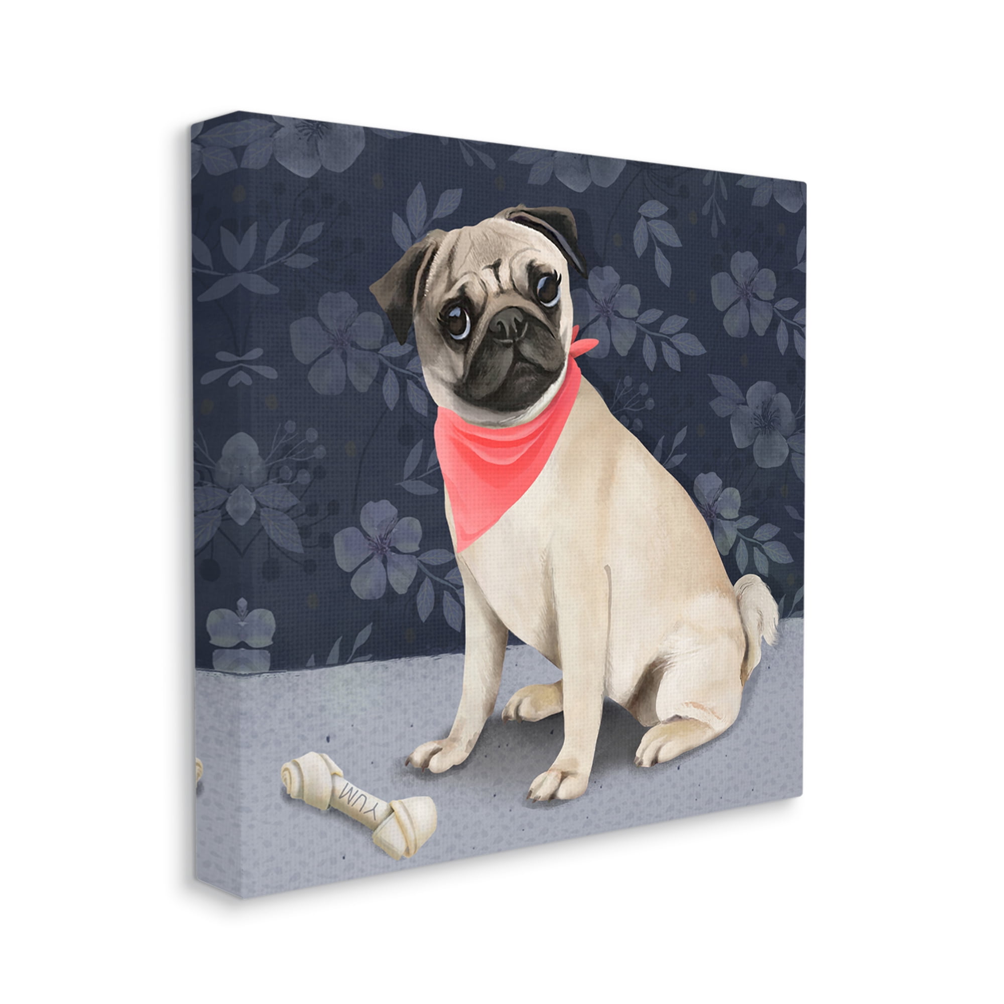 Stupell Industries Pet Pug & Bone Animals & Insects Painting Gallery Wrapped Canvas Print Wall Art, 17 x 17