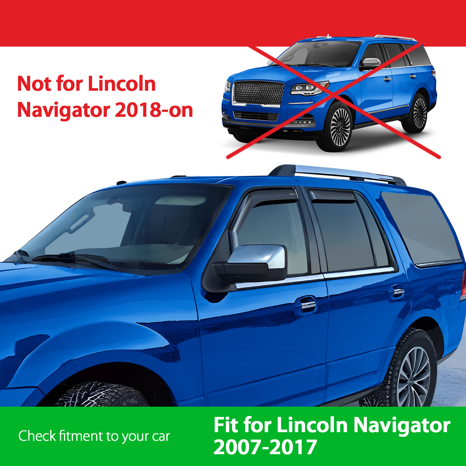 Goodyear Shatterproof In-Channel Window Deflectors for Lincoln Navigator 2007-2017, Rain Guards, Window Visors for Cars, Vent Deflector, Car Accessories, 4 pcs - GY008004
