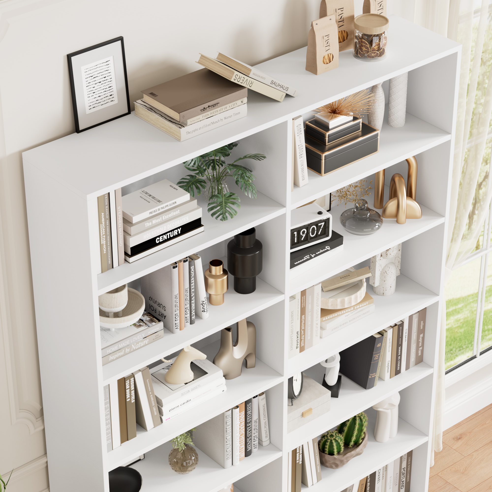 Homfa Double Wide 6-Tier Bookcase, White photo 6