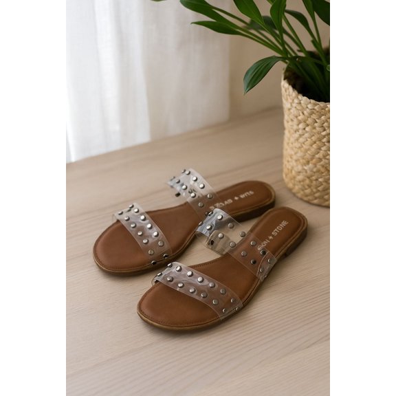 Sun   Stone Womens Studded Slide Sandals GRAY