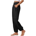thumbnail image 4 of Zjunqe Summer Lightweight Gauze Linen Pants for Women Smocked High Waisted Wide Leg Flowy Bootcut Trousers Business Casual Pant Relaxed Fit Yoga Lounge Harem Pants Loose Fit Jogger Pants Black L, 4 of 6