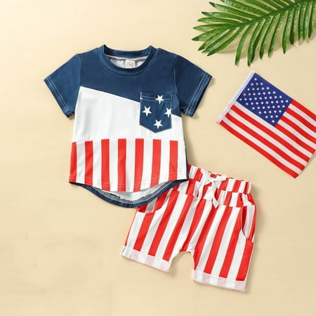 

Simplmasygenix Baby Sets Clearance Summer Dress Toddler Kids Baby Boys Fashion Independence Day Cute Short Sleeve Stripe Print Casual Shorts Suit