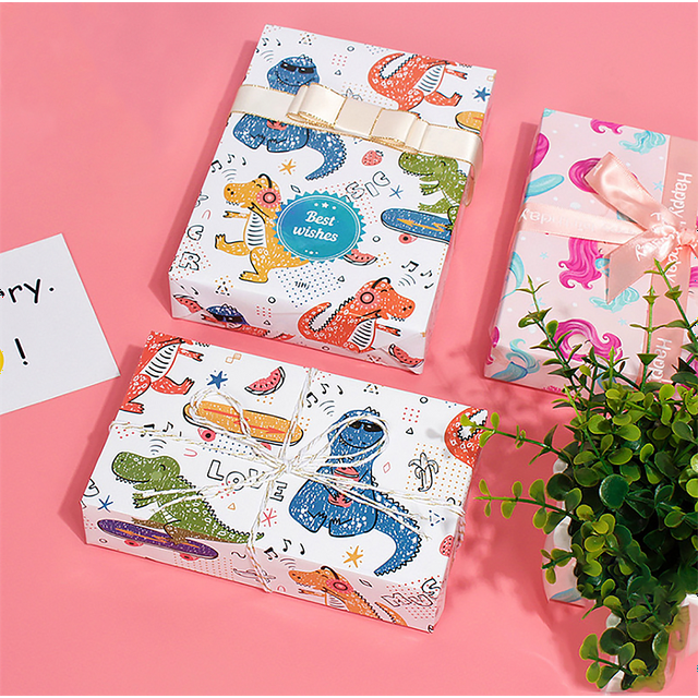 Envoltura de regalos, papel de regalo de Navidad, 10 piezas de 50 * 70 cm (dinosaurio * 5 + sirena * 5)