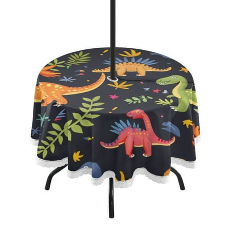 

Round Tablecloth 60*60 Inches Round Tablecloth Outdoor Style Tablecloth With Umbrella Holes Tablecloth Outdoor Suitable For Kitchens and Dining Rooms Cartoon Dinosaur