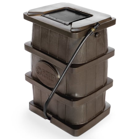 FCMP Outdoor WG4000 45 Gallon Wood Grain Rain Water Catcher Barrel, Brown