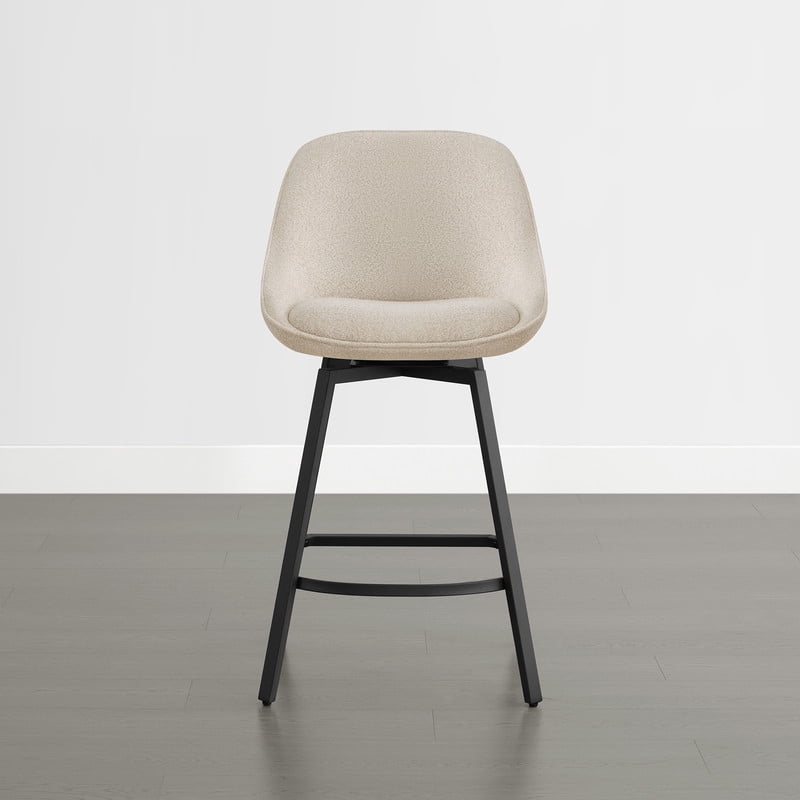 Spruce & Spring Modern Upholstered Bar Stool with Back, Metal Frame Counter Height Stool with Footrest for Kitchen Island Dining, Boucle Fabric, Set of 2, Sand