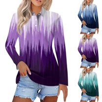 2 Pack ylioge S-5X Plus Size Golf Shirts for Women with Button Collared Long Sleeve Tops Womens Trendy Gradient Printed Pullover Athletic Workout Top