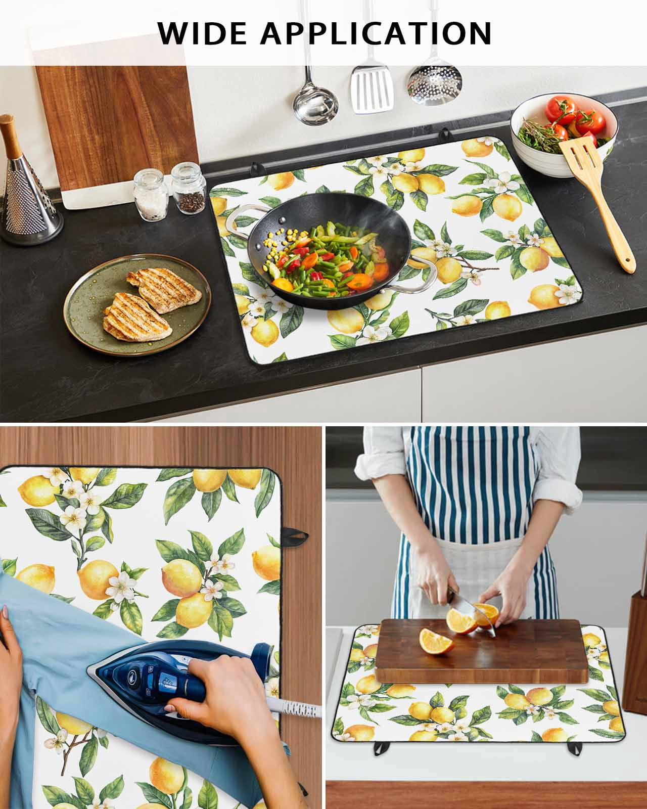 nqOlkjepod Large Induction Cooktop Protector Mat 24"x21", Yellow Lemon Stove Top Covers for Electric Stove, Farmhouse Spring Botanical Flowers Leaves Stove Burner Cover Mats, Glass Top Stove Cover